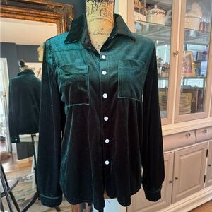 SHEIN Velvet Button-Down Shirt in Deep Green